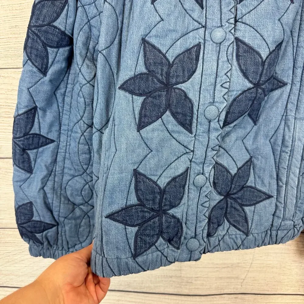 Free People Women's Boho Quinn Quilted Cotton Denim Jacket Size Large - Picture 5 of 9